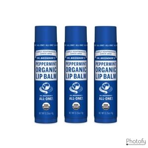 NWT Bundle of 3 Dr. Bronner's O r g a n i c Lip Balm - Peppermint